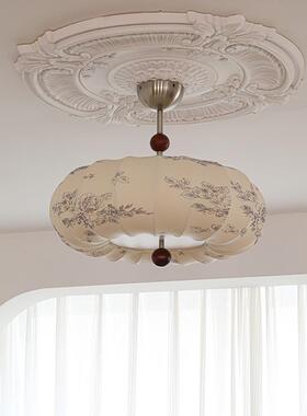 复室古卧室花灯实木南瓜吊灯法式风卧吊灯纹布艺南892洋风温漫馨