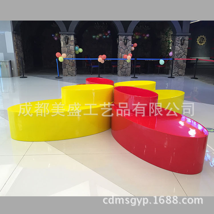 商场带花盆玻璃钢花瓣造型休闲椅