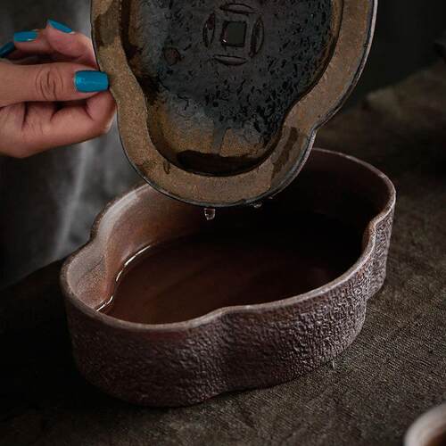 日式陶茶壶承陶瓷茶蓄水干粗泡盘茶台托手工复BHTB315盘古铜币海