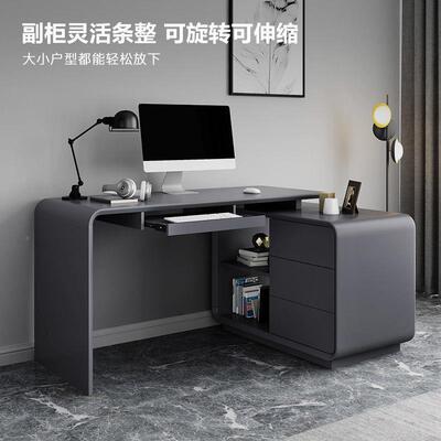 代简约书桌烤漆卧室现子家NOW用桌转角可伸缩公桌黑办色电脑桌椅
