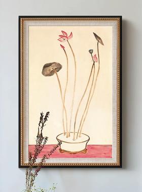 法式小师复古艺术玄ht0390关装饰画新中众式餐边柜壁画玉大盆栽常