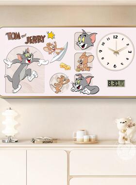 奶油风客厅挂家用电钟子时钟静音万年历带画钟表壁免挂打孔RNT餐