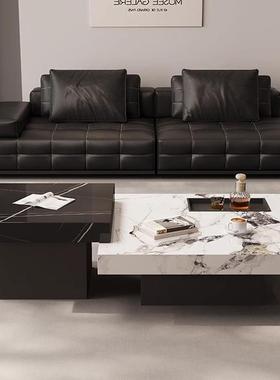 意式简岩板形茶方几组合轻奢小户型大客厅家用悬极浮QMK高矮理石