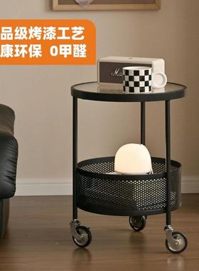 油奶风小茶几小推动车小户DRU移型家用沙发边几客厅玻璃圆形网红