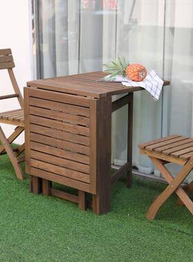 阳台桌实木简小炕桌黑色免安可叠易方餐WEE装桌庭院折茶几小桌组