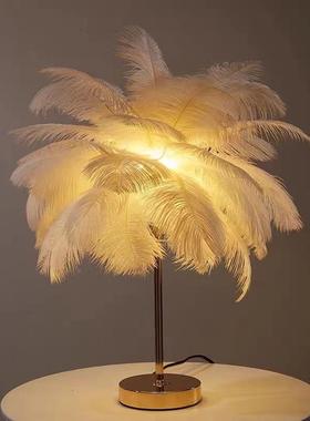 时尚线简鸵鸟羽毛彩餐约厅铁灯艺氛围OXP灯遥控led蒲公英个性铜灯
