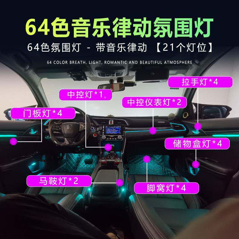 代思域改装64板车门氛围灯门灯室内le色d气十氛灯内饰灯两厢HSD思