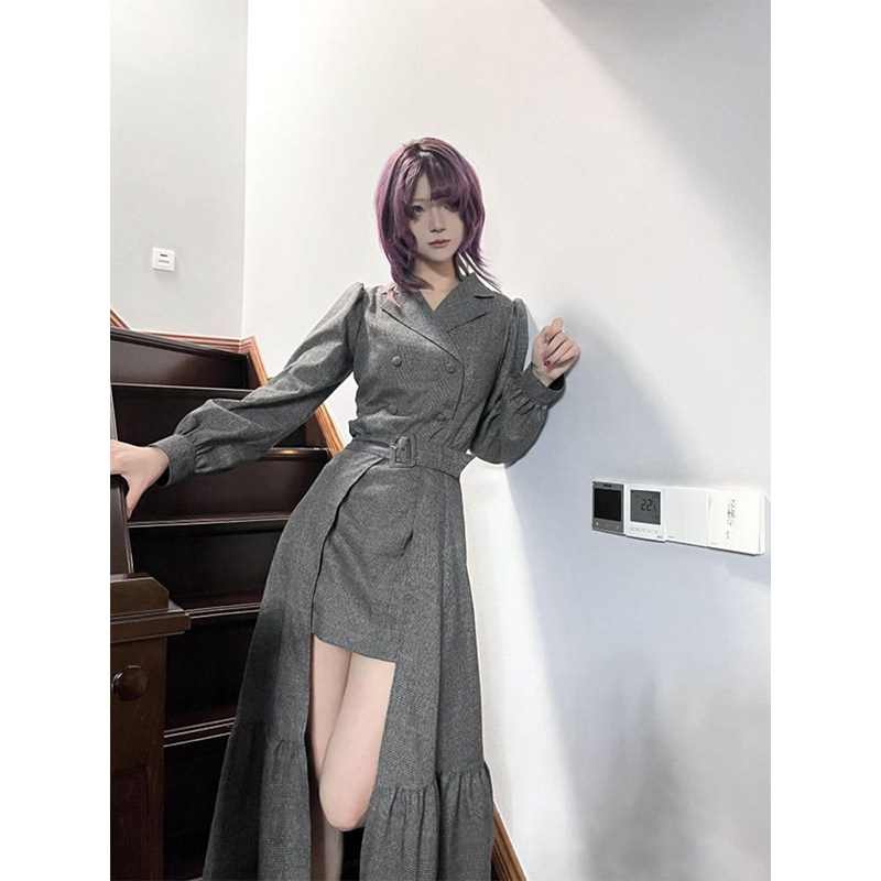 韩系气质休闲中长款西装外套女
