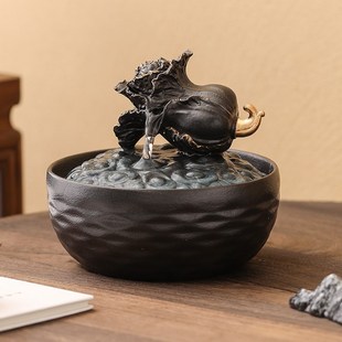 陶瓷流水摆件循环水小型喷泉百财聚宝盆办公桌茶台招财开 业