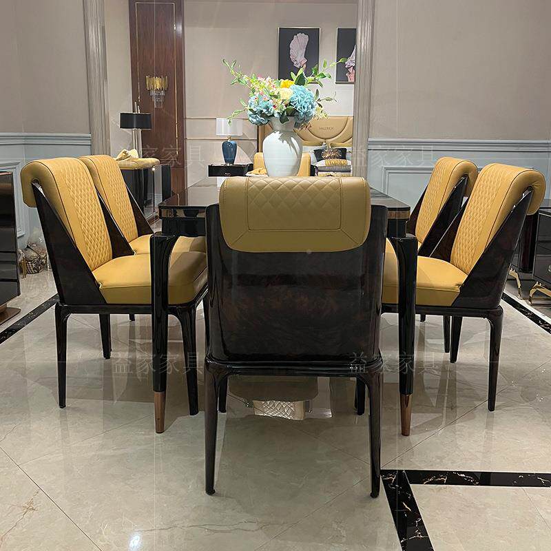 宾利橙高式EMZ端桌别墅餐椅组合厅意轻奢金丝黑檀餐饭桌家具