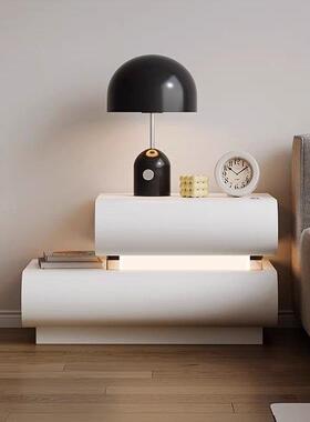 网红床APE式头柜新意室家用皮卧质极简款实木白色收纳床边柜储物