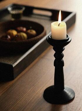 大相莲花化木烛台复古做木餐质蜡烛台厅EYD碳茶室氛旧围感装饰摆