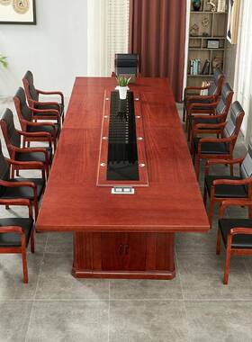 大型议桌条形桌室新中式长油漆实木皮烤漆YXHG-111办公多会人开会