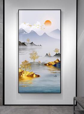 玄关山水竖2画025新款ZRC走廊挂画轻奢新中式版客厅风景入户道壁