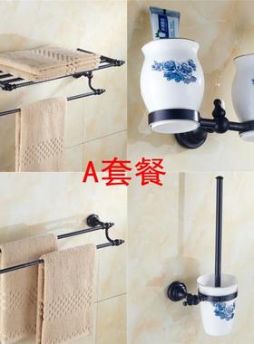 浴浴巾间卫生全铜黑色毛巾架仿tb-52768古置物架套装毛巾架室式欧