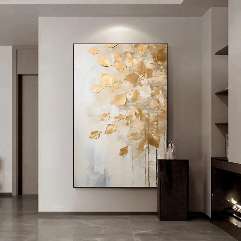 丰纯手绘油画画轻奢厚肌理色叶顺子装饰画客厅QND挂现代金箔金抽