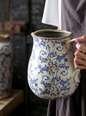 XI3新中式仿瓷古青花瓷花壶花瓶F77J7MS7陶花盆E水培器皿种卉植花