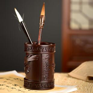 黑木雕大笔展檀宏图筒工艺品办公室桌家居客XCYZ0129厅木质笔筒摆