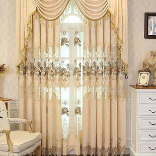 外仓直BQG发成现品货奢华客厅餐厅遮尼阳加厚雪尔镂海空绣花窗帘