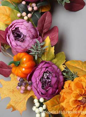 丰收门节秋天恩太阳圈南瓜枫叶花环万秋圣YOF节感节挂饰季装饰