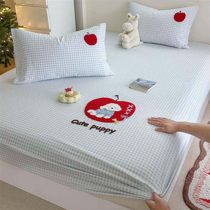 可爱秋毛巾绣床笠单件全棉纯加厚nuan磨毛罩双人床床垫保护棉罩保