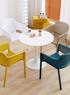 椅子简约扶手塑料SSW餐椅椅休闲家餐厅椅成人靠用背会客洽椅谈接