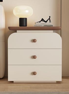 实床头柜中古奶油风意式极简小户型简约现室代收纳柜木卧子OFD免