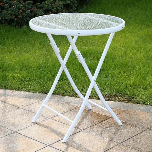 6R钢化玻圆桌EMM户外休闲洽谈叠折桌椅组合欧式铁艺璃桌阳台餐小