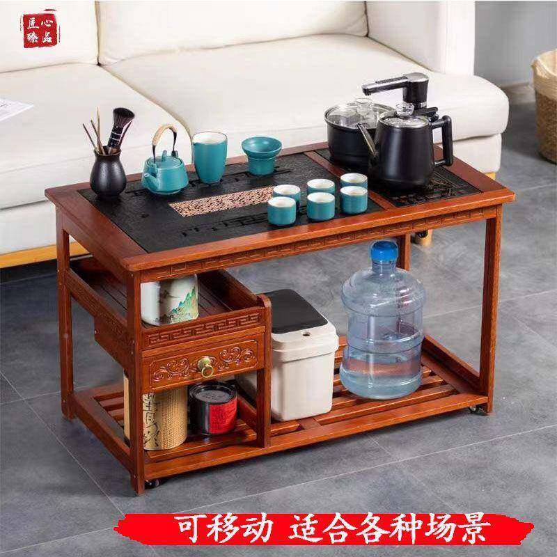 茶桌木家用实桌几移动茶台泡茶矮桌STL茶动水实木可移茶台一体一
