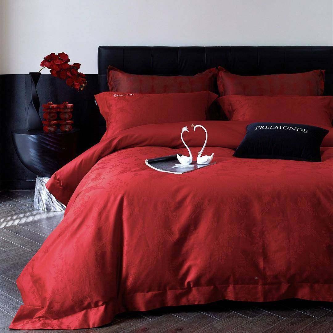 现代婚床上用品20240104高端风提花纹大红色结纯婚庆陪嫁棉长绒棉