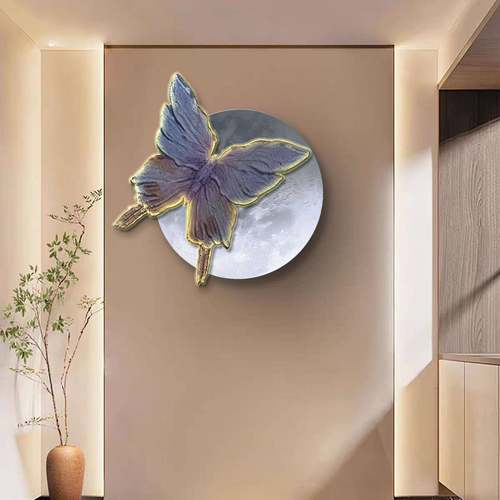 E-04法式风蝶0影玄关装饰画灯画餐桌装饰画发光月球蝴挂蝶D挂画