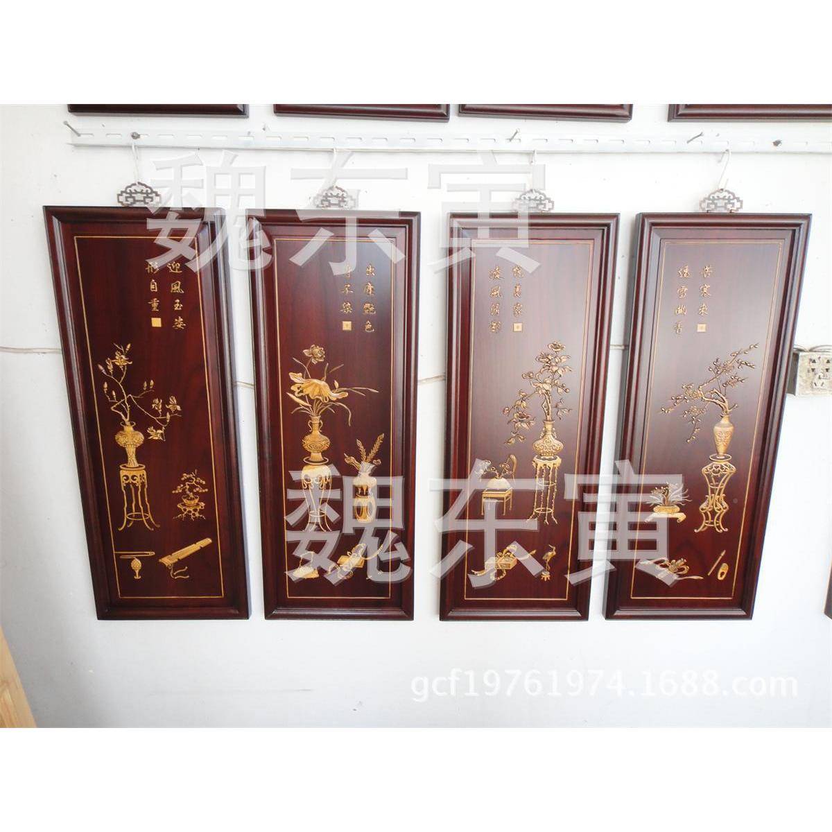 仿古木b009雕工艺摆件黄杨木挂客厅背实木条屏春雕夏秋屏冬景装饰
