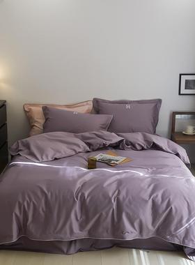 A6F76H8MSTL欧风套四100支澳棉纯棉床单简件套简约刺绣纯色被床上