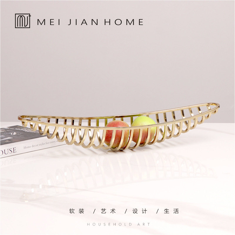 简约现代创意金属不锈钢果盘摆件餐厅餐桌茶几装饰收纳盘摆设