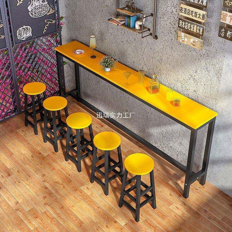 奶茶店桌椅组合高脚吧台椅子简易靠墙吧台桌商用窄桌子家用长条桌