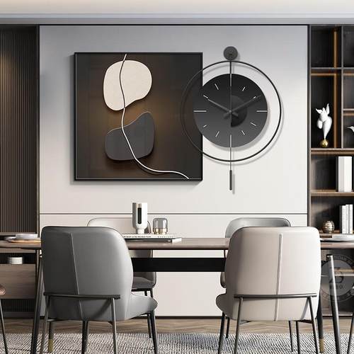 石来运转餐厅钟表装饰画现代轻奢抽象寓意饭厅挂画时钟客厅墙壁画