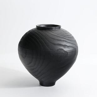 轻奢黑色圆肚花瓶桌面树脂工艺品摆件家居客厅装饰办公室高级感