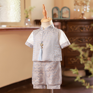 男童中式周岁礼服男宝2023新款宝宝国潮冠衣婴儿抓周唐装套装夏季