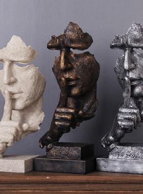 创意沉默是金抽象雕塑工艺品摆件复古办公室客厅艺术品装饰品摆设