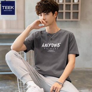 新款 2024夏季 青少年字母男款 夏装 体恤上衣服 全棉短袖 半袖 t恤男式