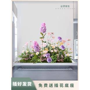 谷灵易生仿真花造景橱窗装饰场景布置婚庆花艺摆件紫色假花绿植物