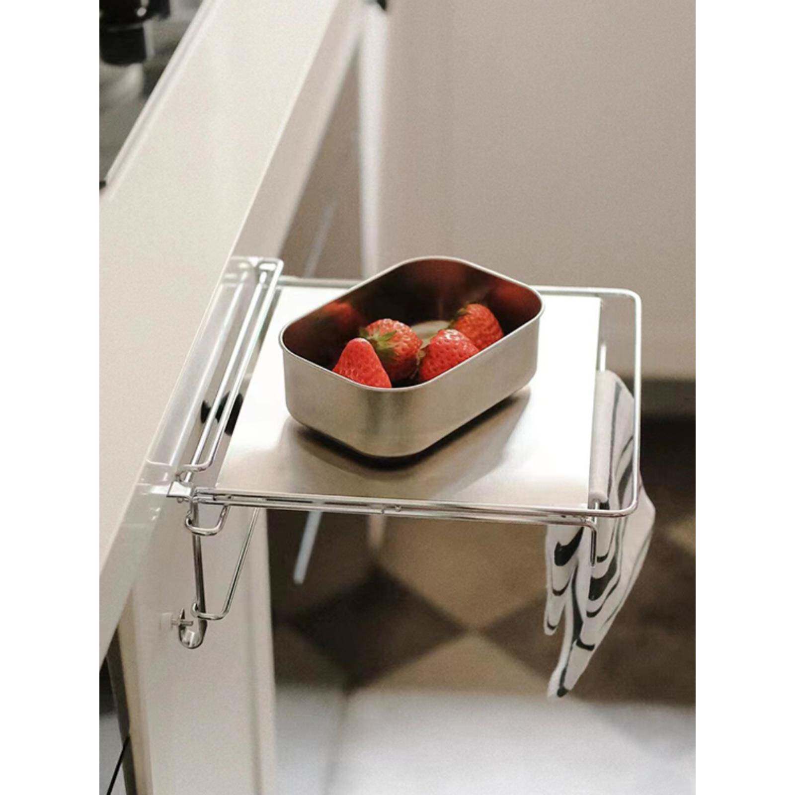 cs可折叠台面置物架橱柜门不锈钢厨房悬挂桌板收纳辅助台隔板锅碗