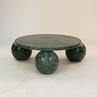 印度大花绿天然大理石茶几轻奢风系列圆形餐桌茶几台面工厂