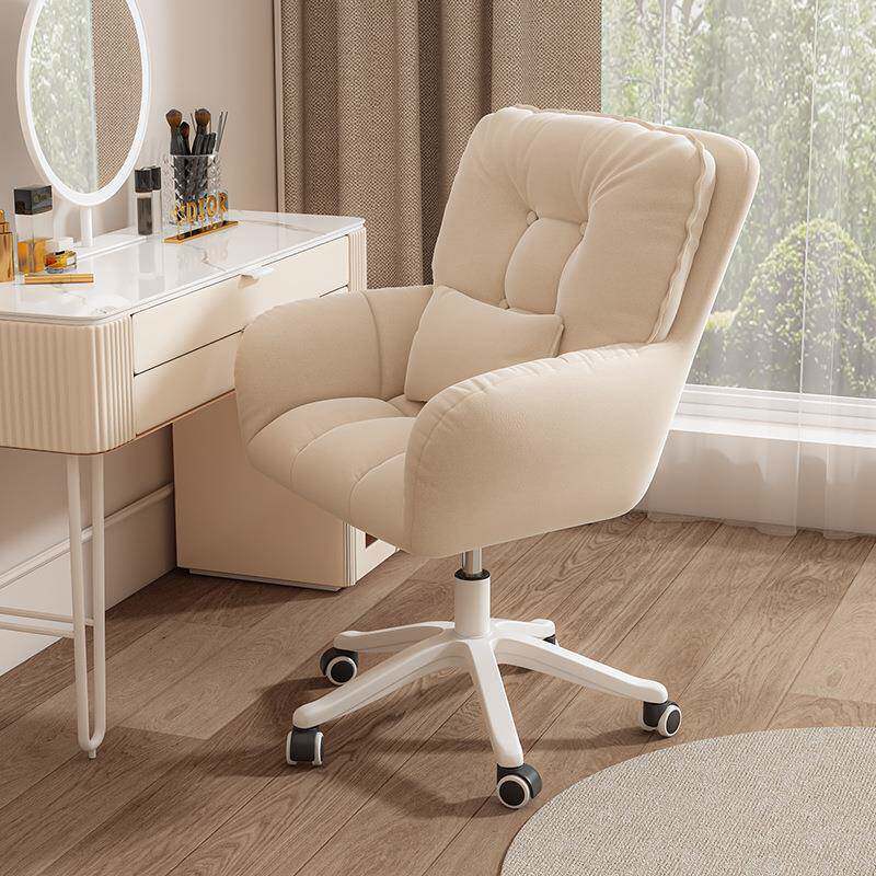 化妆椅卧室轻奢高级梳妆凳奶油风靠背电脑椅女生凳子可转美甲椅子