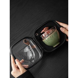 郎红旅行茶具套装一壶两杯快客杯陶瓷茶杯户外喝茶装备便携包