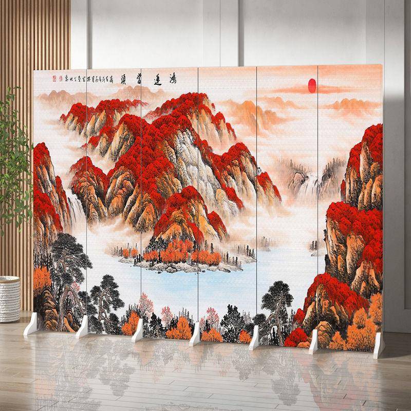 中式屏风山水画可移动折叠墙隔断遮挡装饰家用办公室仿古折屏