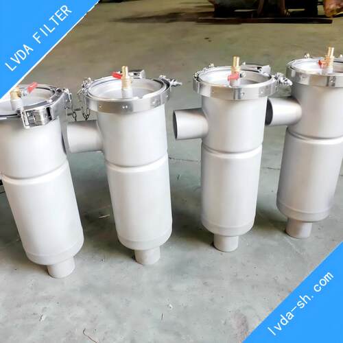 侧入式卡箍单袋过滤器4号袋直径105x380快开凹盖抱箍袋式过滤机