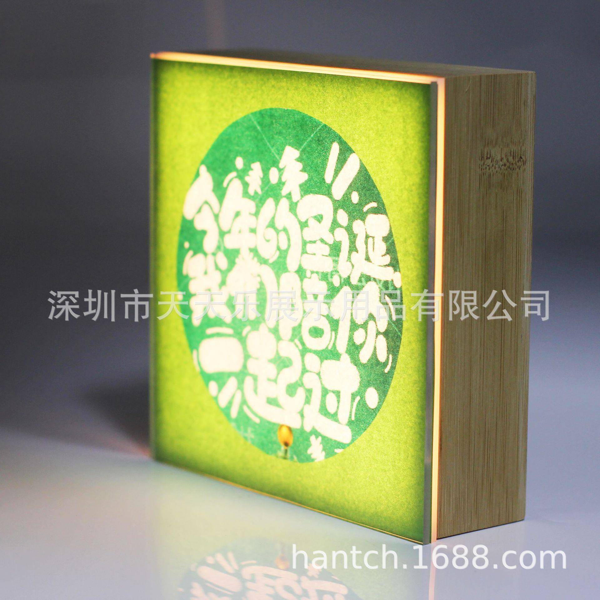 手扫开关小夜灯木质感应灯箱UV彩印画面小夜灯无边框实木灯箱充电
