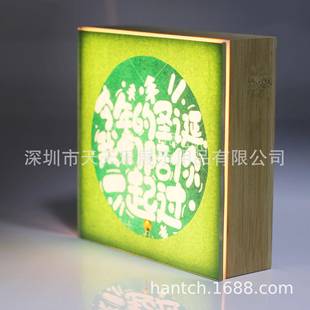 手扫开关小夜灯木质感应灯箱UV彩印画面小夜灯无边框实木灯箱充电