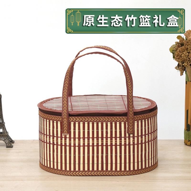 端午粽子中秋螃蟹大闸竹编包装手工鸡蛋篮老式水果篮复古无盖
